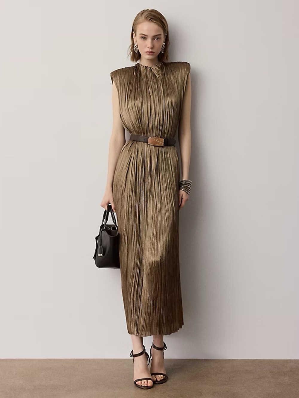 *NWT* Ralph Lauren Collection Virna Pleated Lamé Midi Cocktail Dress Size 0